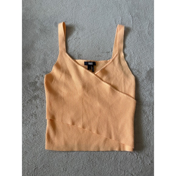 PAIGE Cindry Crossover Sweater Tank Top In Light Orange Peel Wrap Front Large - Picture 1 of 9